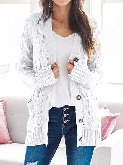 Cable-Knit Buttoned Cardigan with Pockets