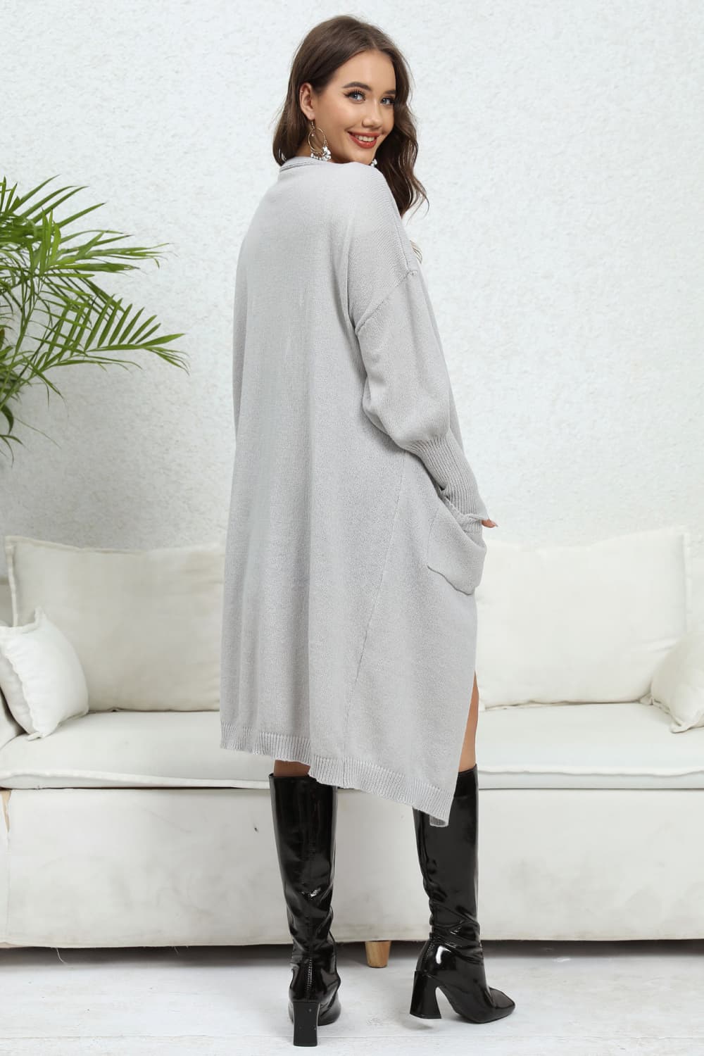 Open Front Dropped Shoulder Cardigan