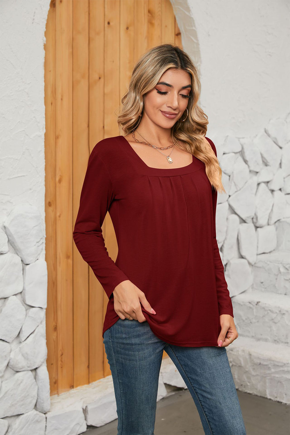 Square Neck Long Sleeve T-Shirt