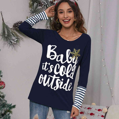 Slogan Graphic Striped Long Sleeve T-Shirt