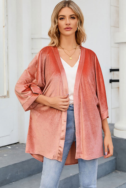 Open Front Three-Quarter Sleeve Cardigan