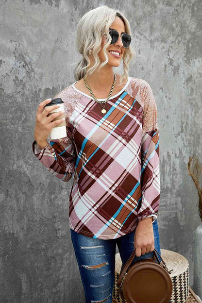 Sequin Round Neck Long Sleeve T-Shirt