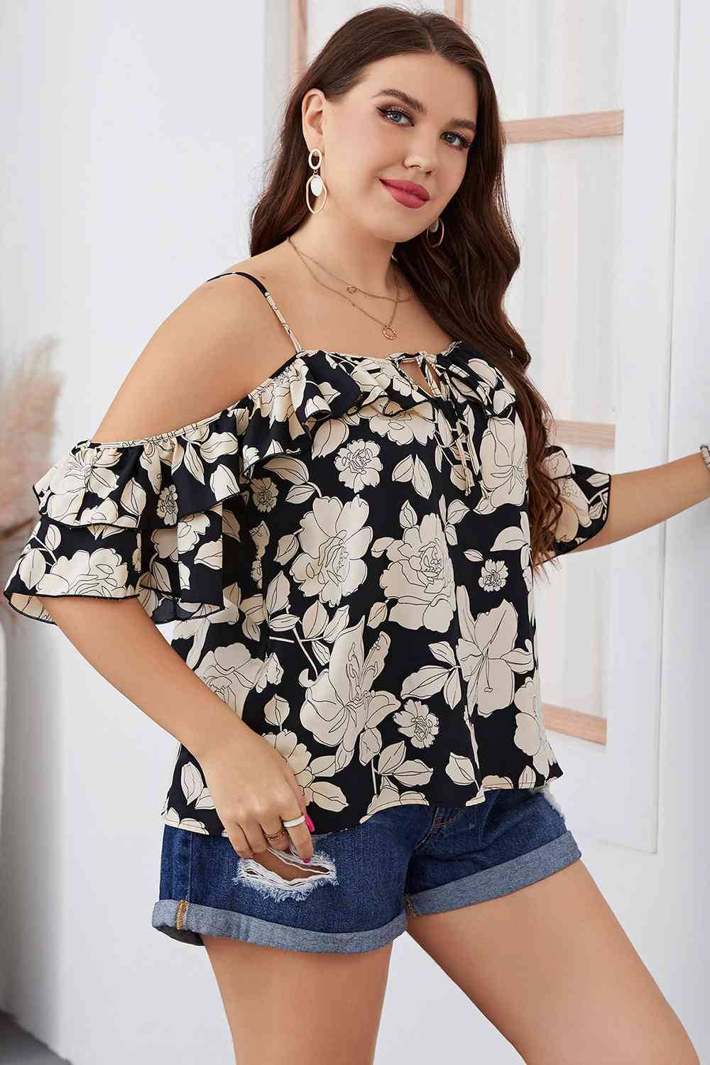 Plus Size Floral Spaghetti Strap Blouse