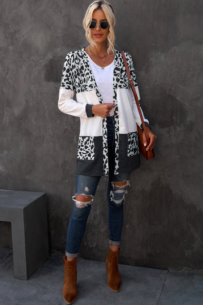 Leopard Print Color Block Longline Cardigan