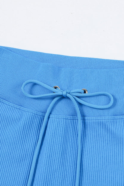 Drawstring Ribbed Sports Shorts