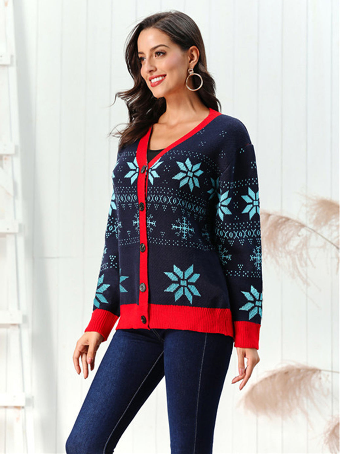 Snowflake Pattern Button Down Cardigan