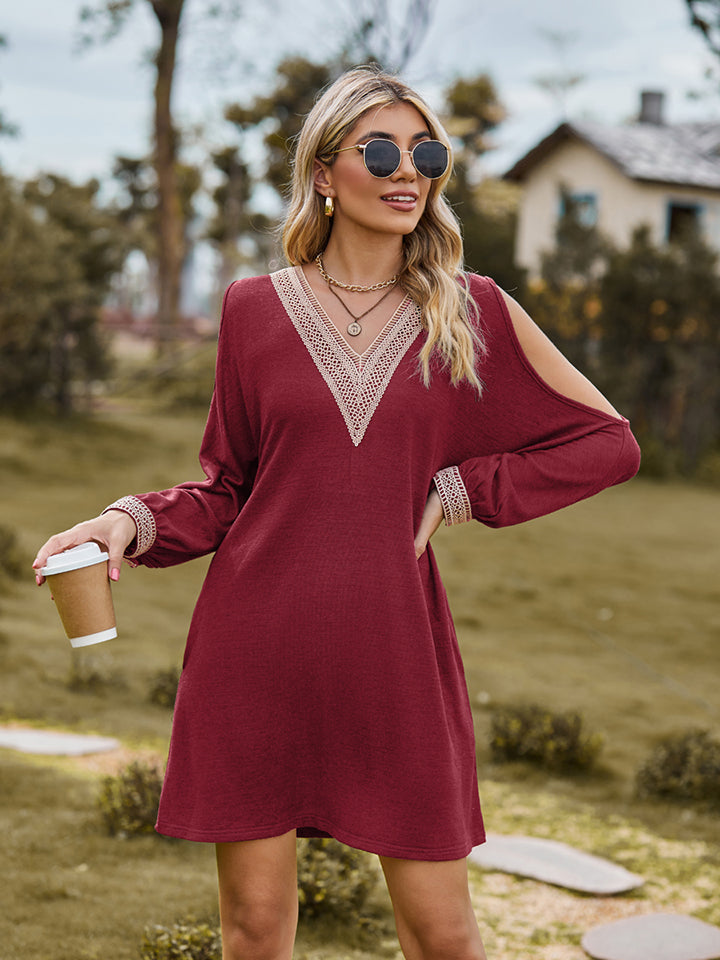 V-Neck Cutout Sleeve Mini Dress