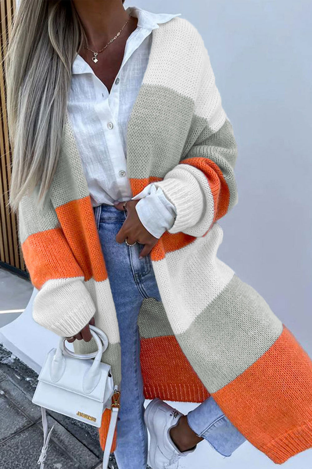 Color Block Open Front Duster Cardigan