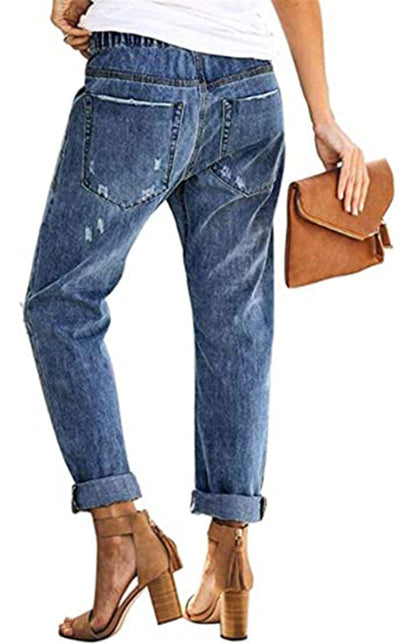 Ladies Fashion Elastic Waist Drawstring Jeans