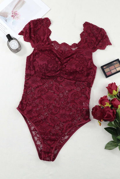 Ruched Sweetheart Neck Lace Bodysuit