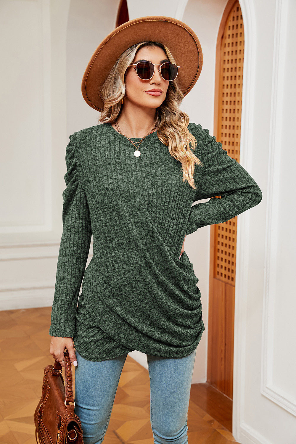 Long Sleeve Ribbed Twisted Top