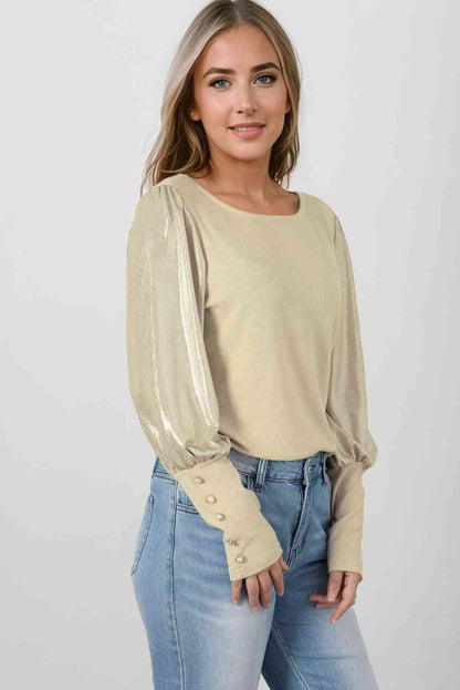 Round Neck Lantern Sleeve Top