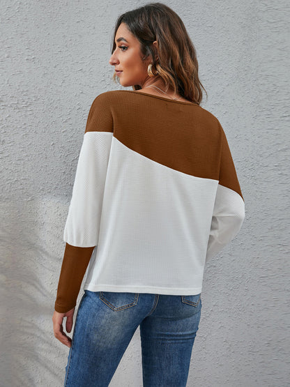 Two-Tone Boat Neck Knit Top