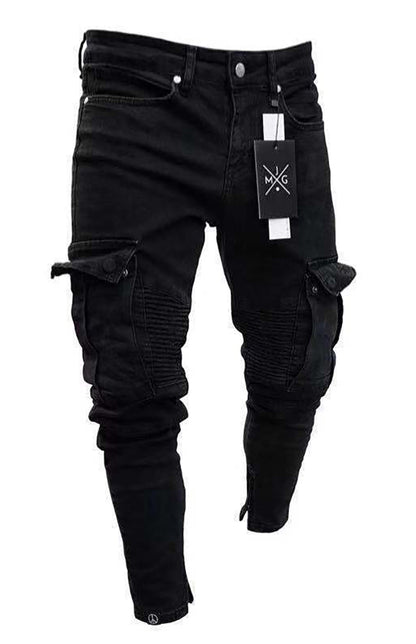 Men's Fashion Mid Waist Ripped Slim Jeans