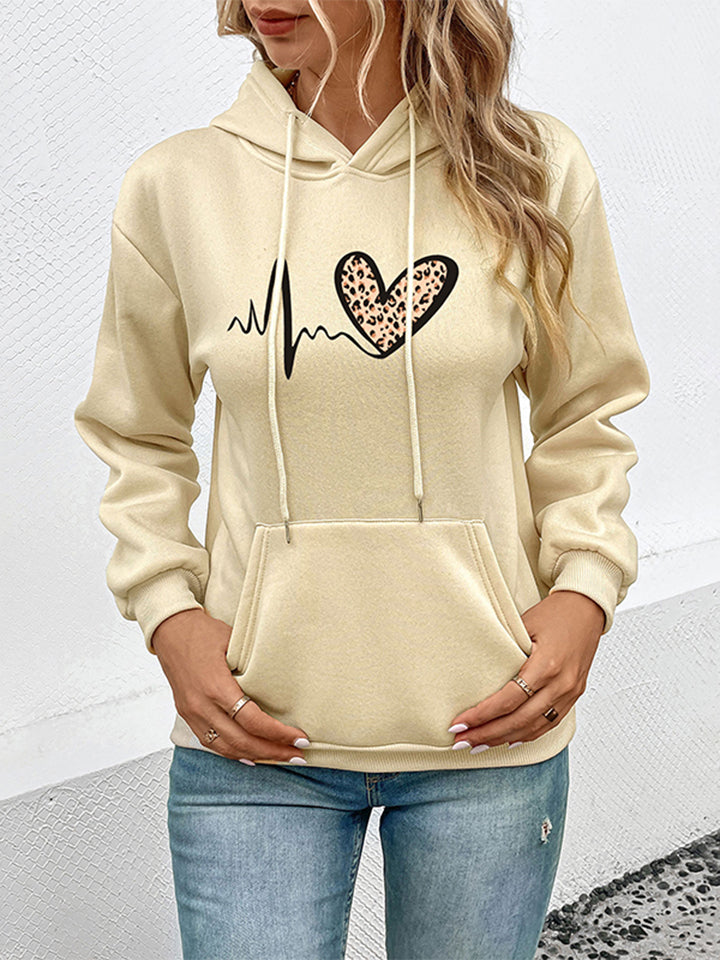 Dropped Shoulder Front Pocket Heart Graphic Hoodie