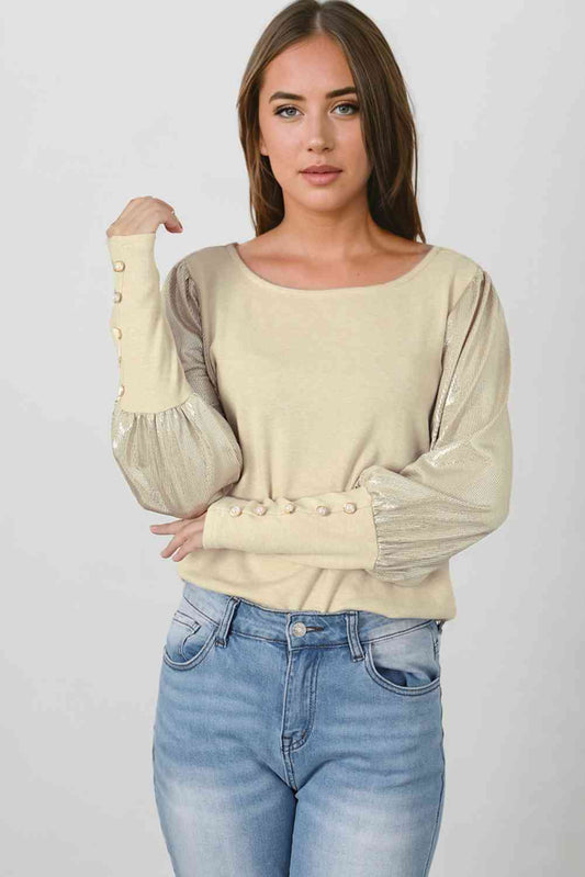 Round Neck Lantern Sleeve Top