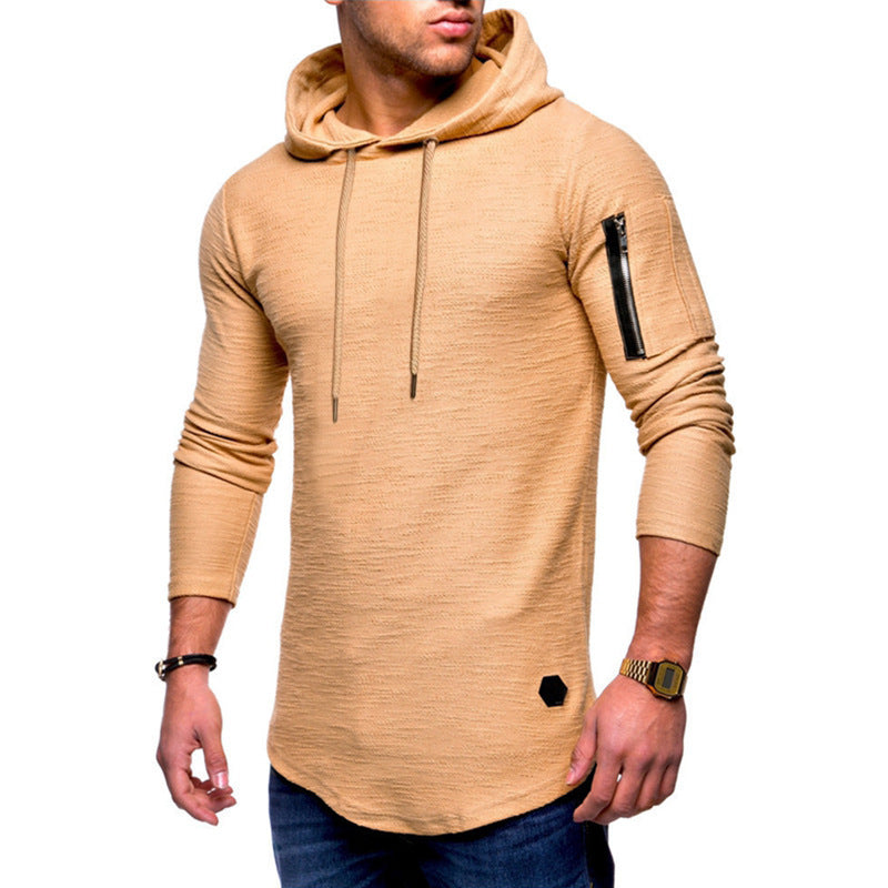 Men's Army Green Arm Zip Pocket Pullover Hoodie